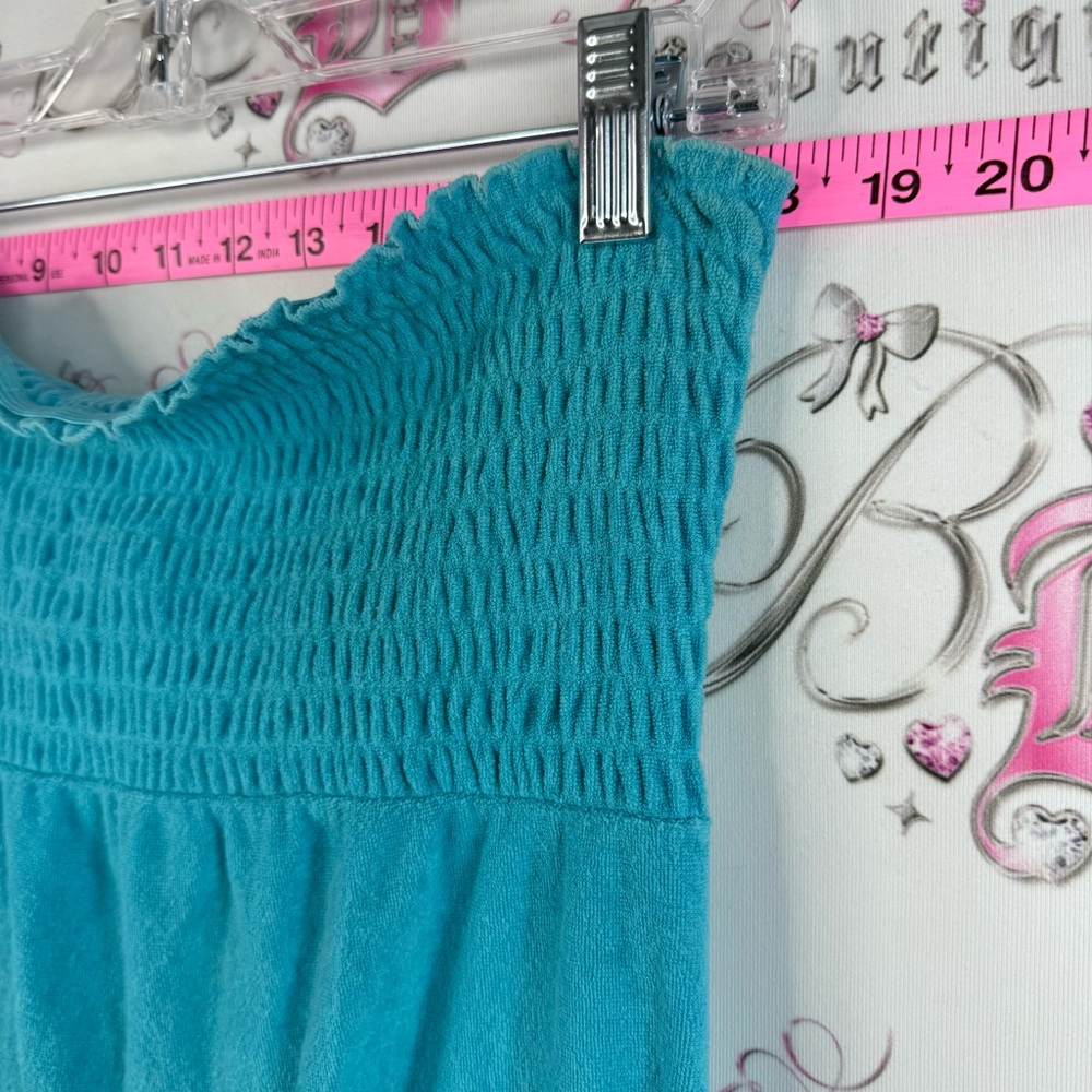 Dress terry cloth ruffle hem tie up back Smocked Waist Turquoise Tube Skirt - Picture 6 of 10